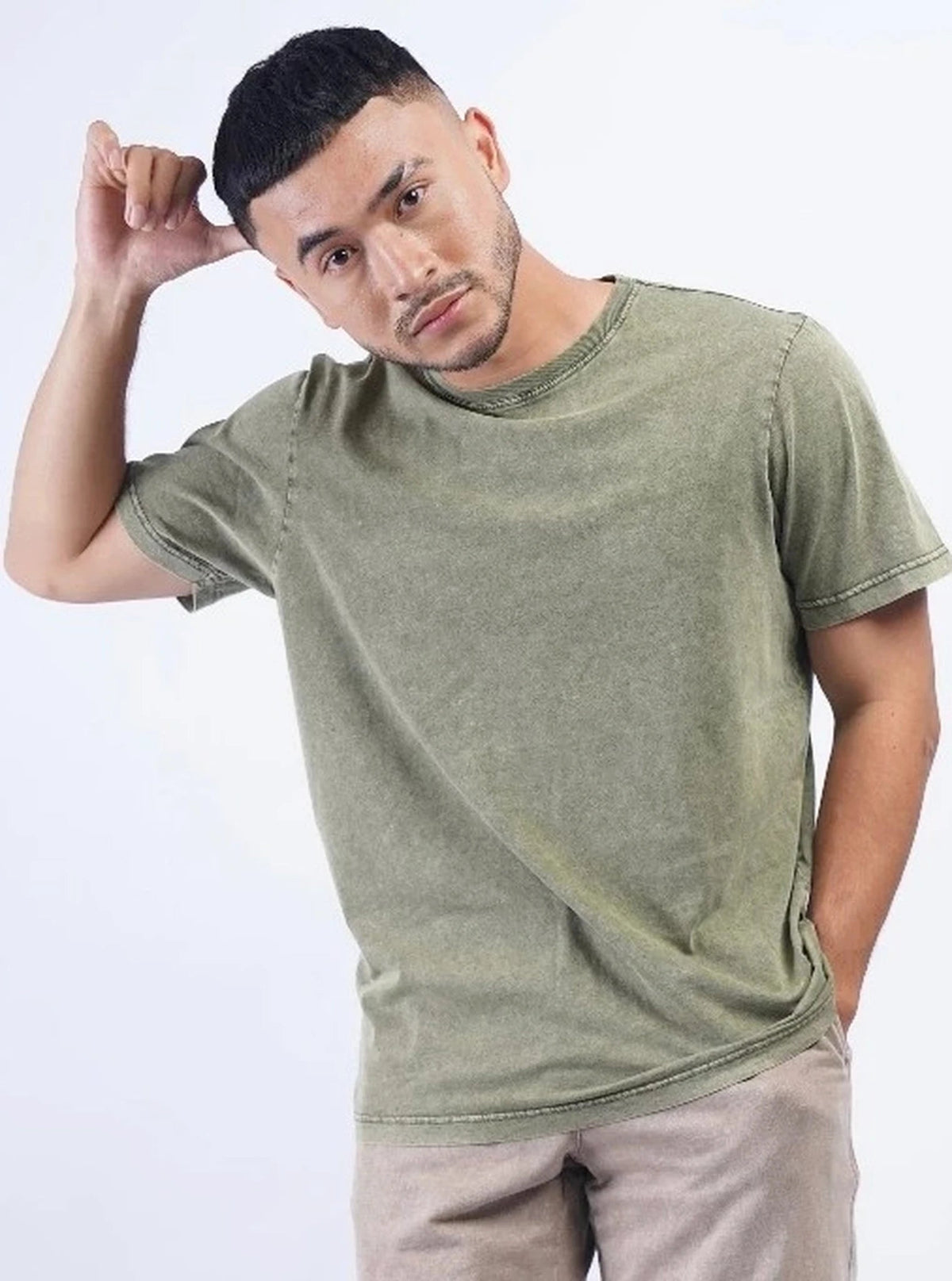 Reacher T-shirt Paris garment dyed Kaki heren