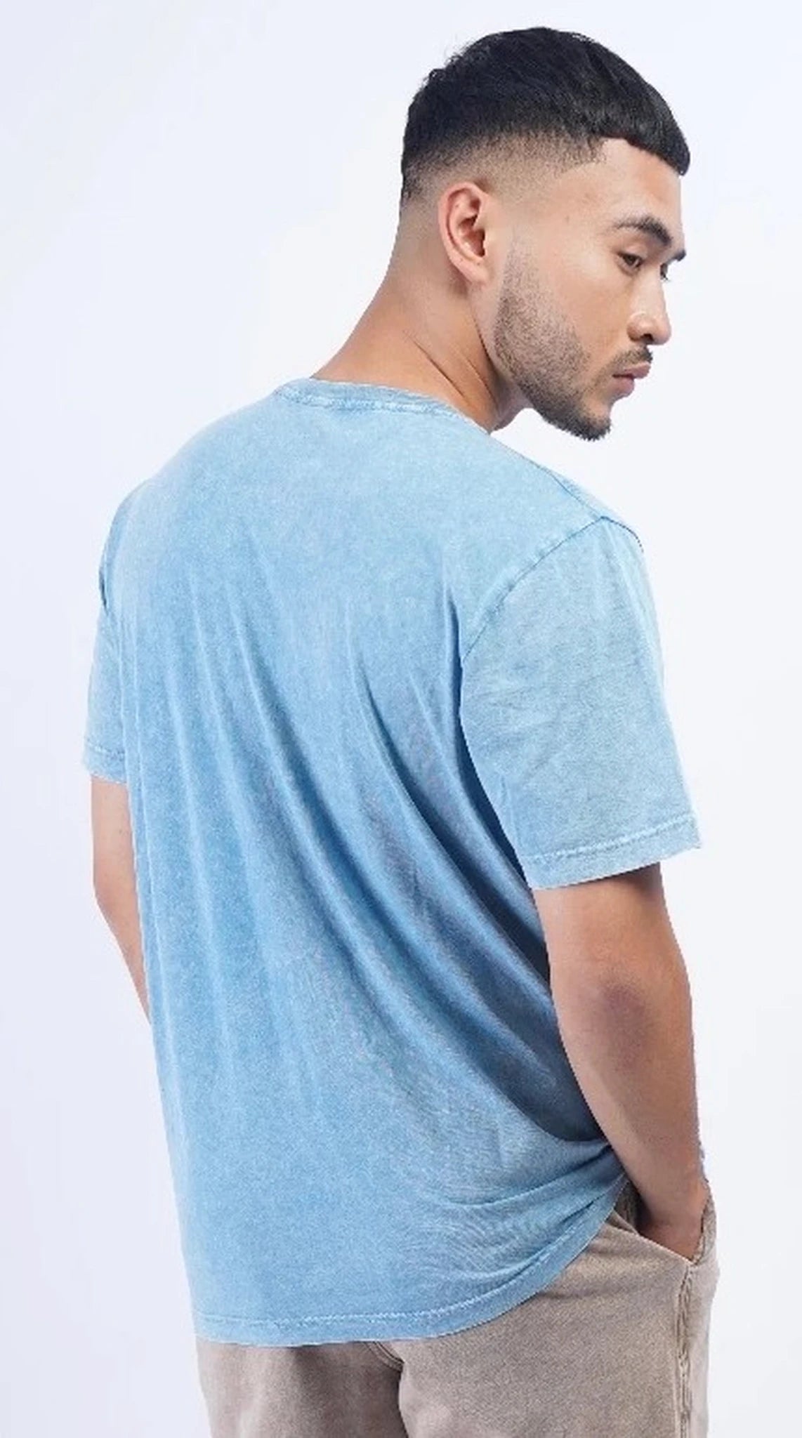Reacher Paris T-shirt garment dyed Hemels Blauw Heren