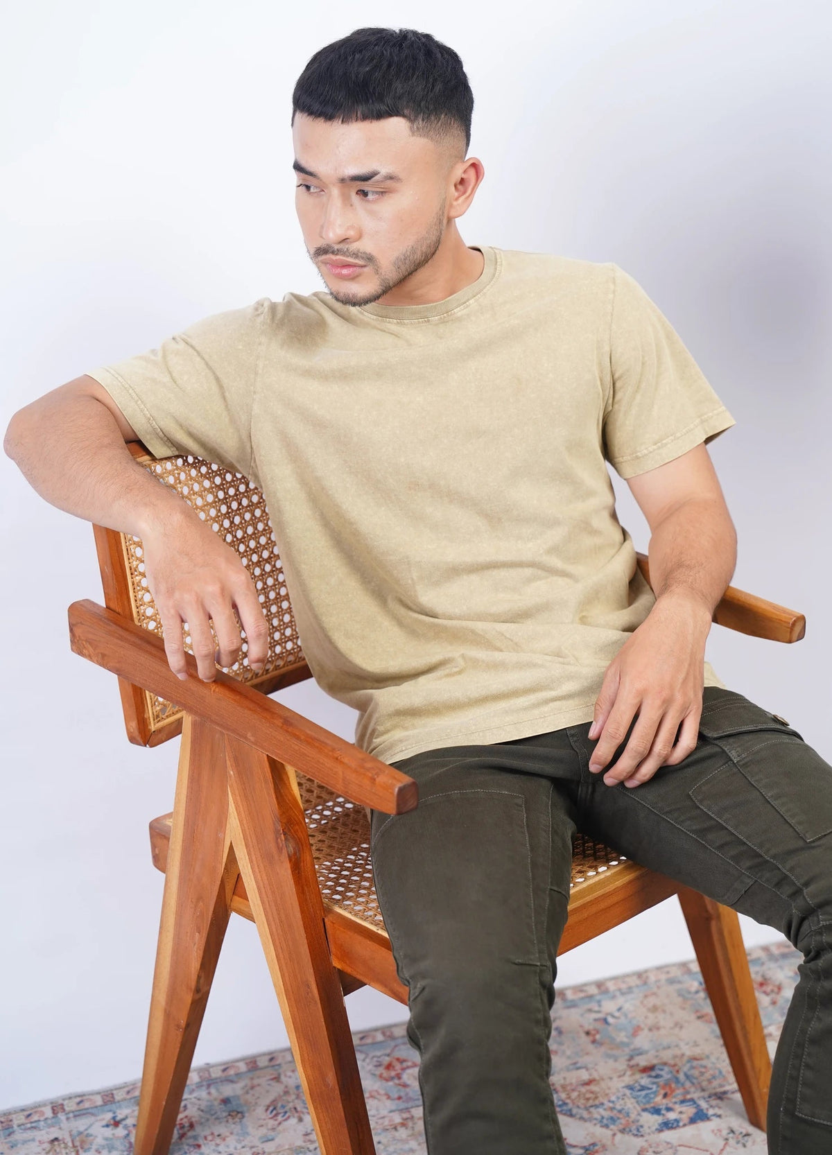 Reacher Paris T-shirt garment dyed Zand Heren