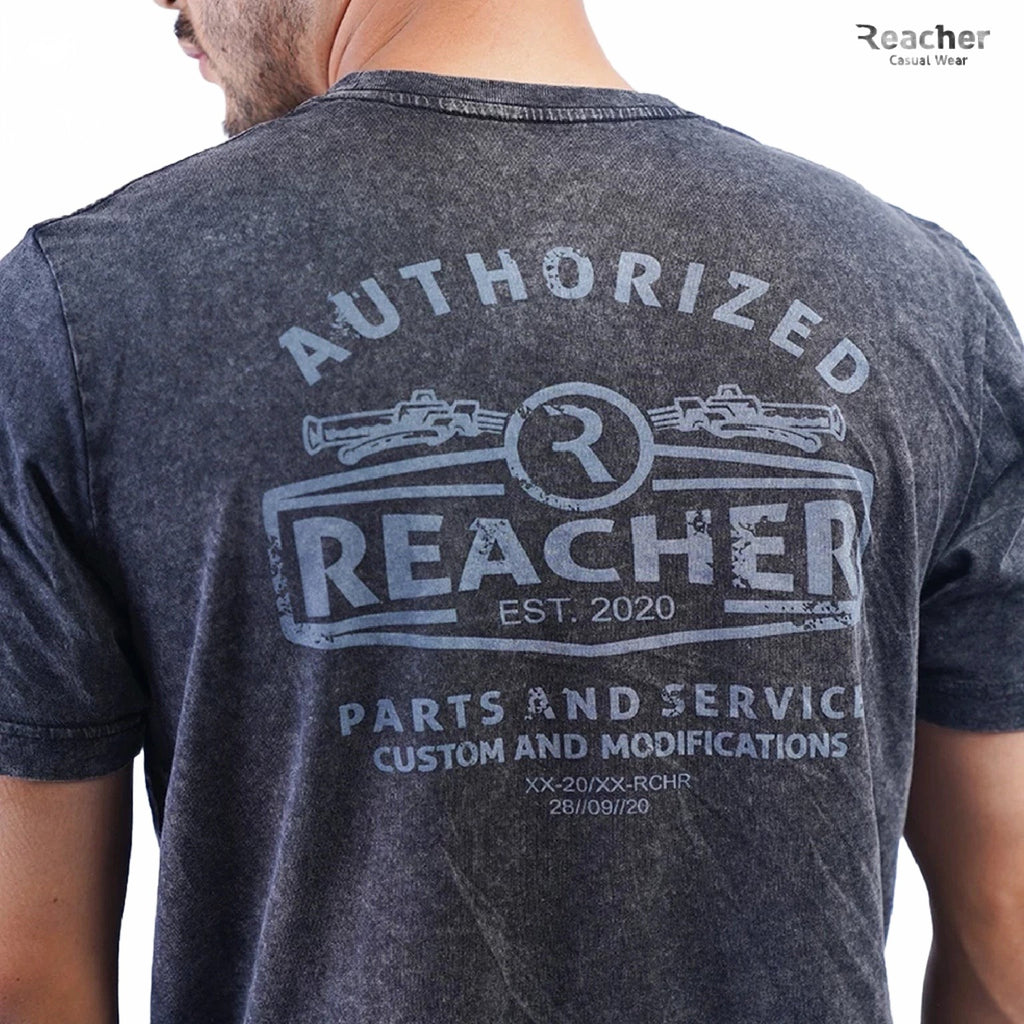 Reacher Europe Florida T-shirt in grijs katoen met vintage antieke wassing en opvallende handgetekende achterprint