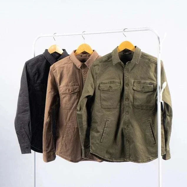 Reacher® Hemd Istanbul in zwart, bruin en groen, kledinghanger met comfort en stijl, casual katoenmix met stretch, praktische zijzakken en mouwversteviging