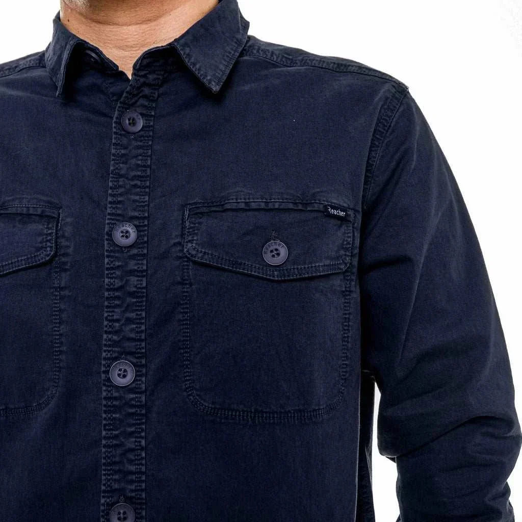 Reacher® Hemd Istanbul navy blauw met knoopzakken en casual comfortabele pasvorm